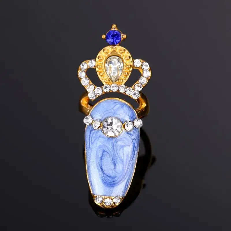 Crystal Finger Nail Art Ring Nails Decoration Crown Rhinestone Jewelry Fake Special Gift | Красота и здоровье