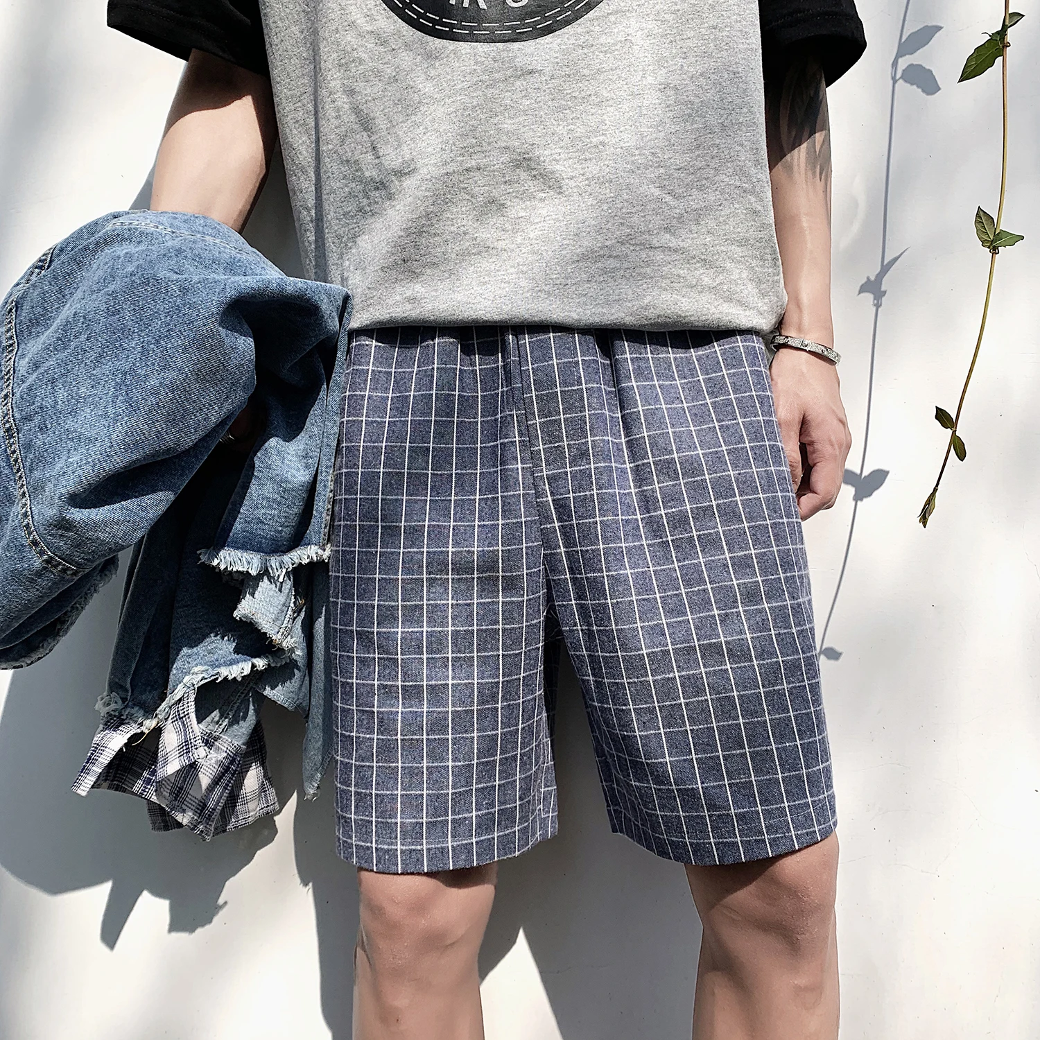 Шорты-шаровары с принтом в сетку мужские повседневные хлопковые шорты для