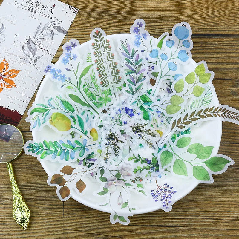 60 штук пакет Ретро наклейки на часы Бабочка Цветы зеленый декор из растений Васи