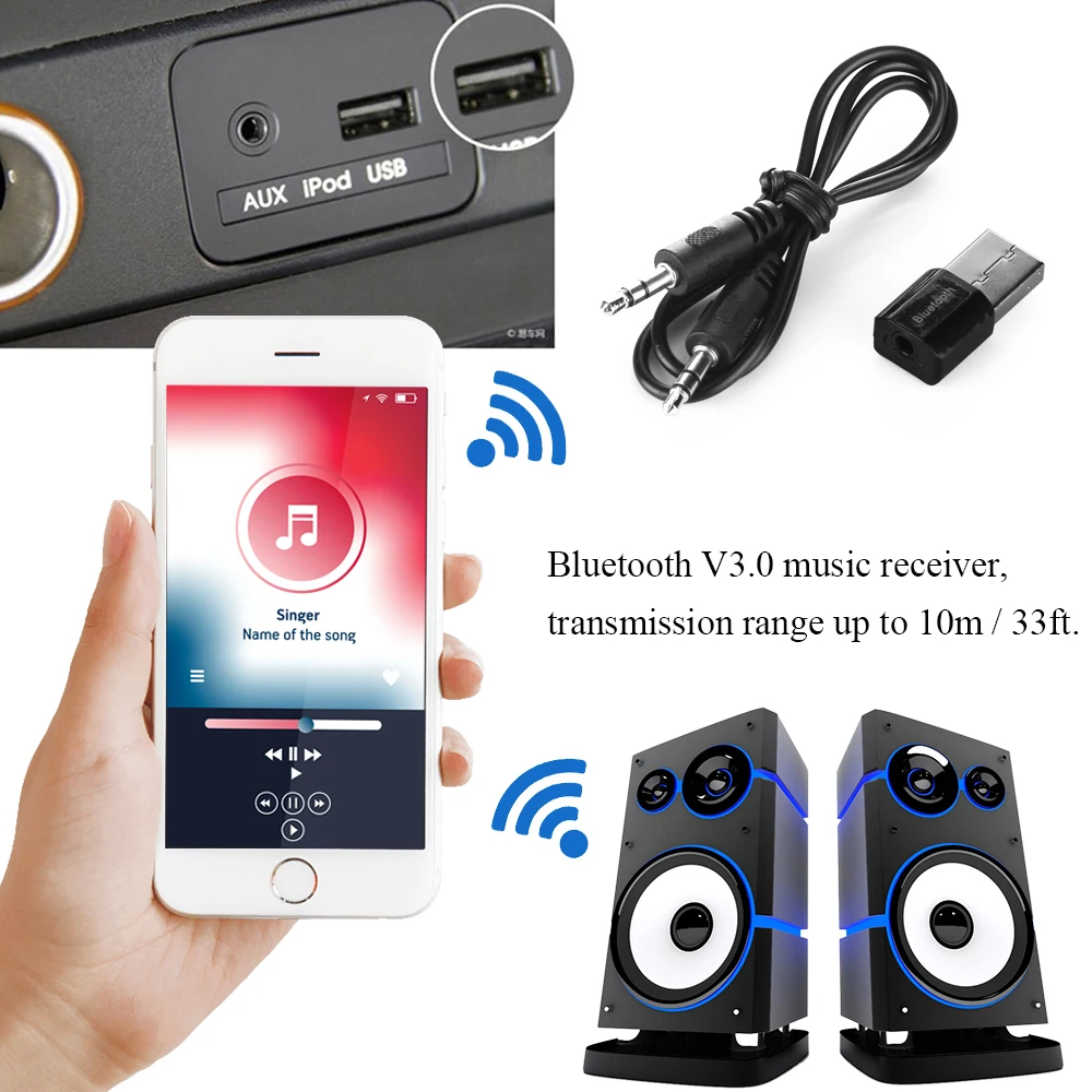 FORNORM 3 5 мм разъем Bluetooth аудио кабель-приемник медиа приемник соединение через usb и