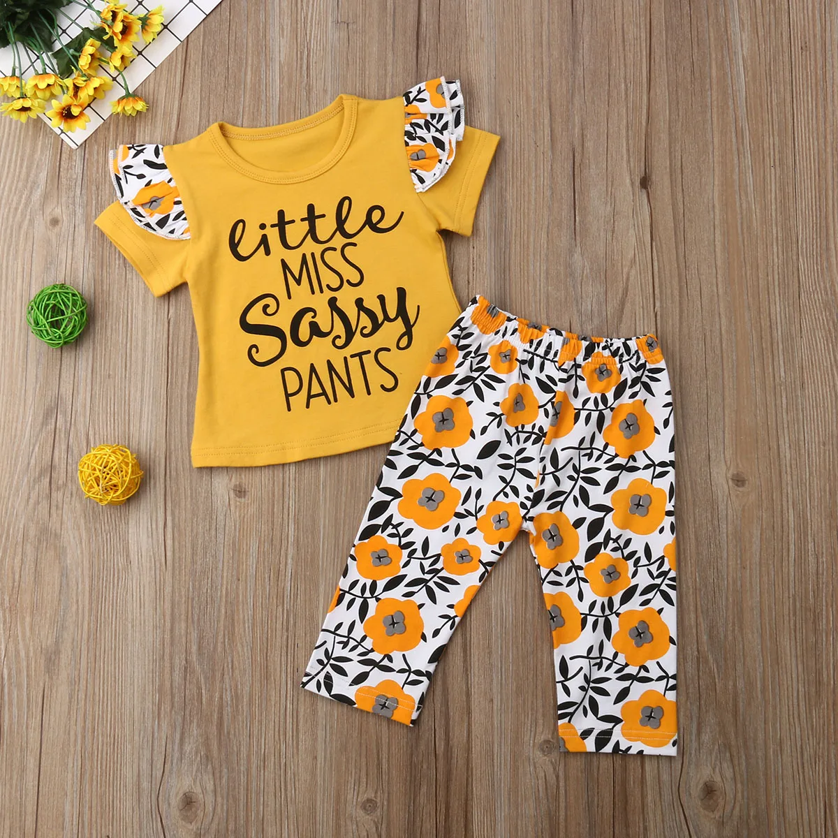 0-5T Little Girls Cotton Clothes Sets Toddler Kids Baby Girl Flower Tops T-Shirt Long Pants Outfits Sunsuit Summer Clothing | Детская