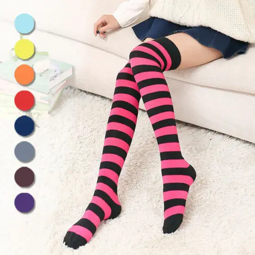 

Striped Women Long Stockings Women's Plus Size Striped Thigh High Cotton Stockings Casual Over The Knee Stockings