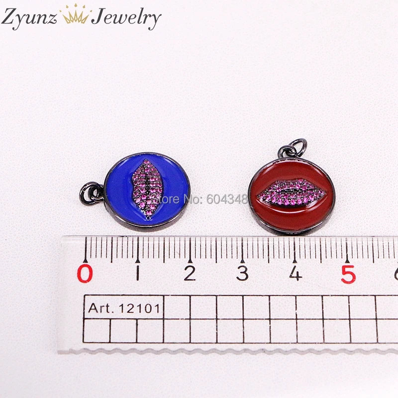 

5 Strands ZYZ320-7109 Mix color Lips with CZ Enamel Gunmetal Plated Pendant Charms Necklace