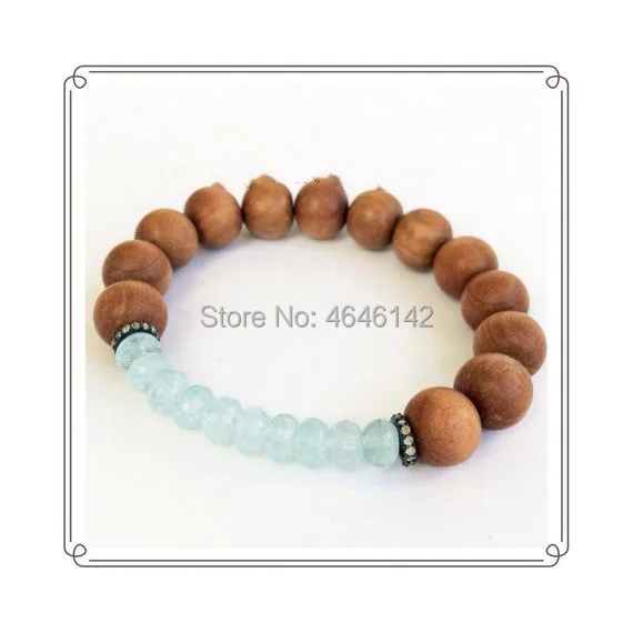 Bohemia Wood Beads Pave Gunmetal Beads Blue Feceted Jades Yoga Mala wooden bead bracelet