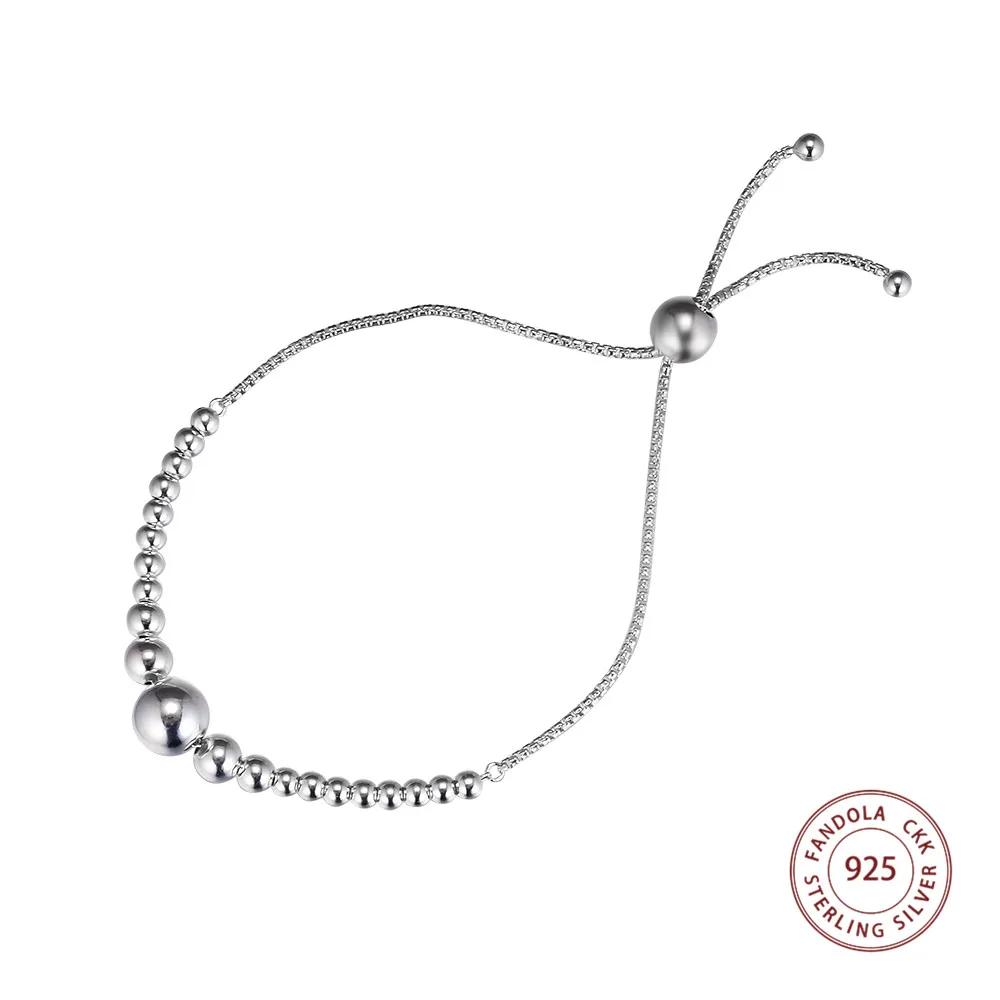 String of Beads Sliding Bracelet Argent 925 Sterling Silver Chain Bracelets for Women Jewelry pulseras mujer | Украшения и