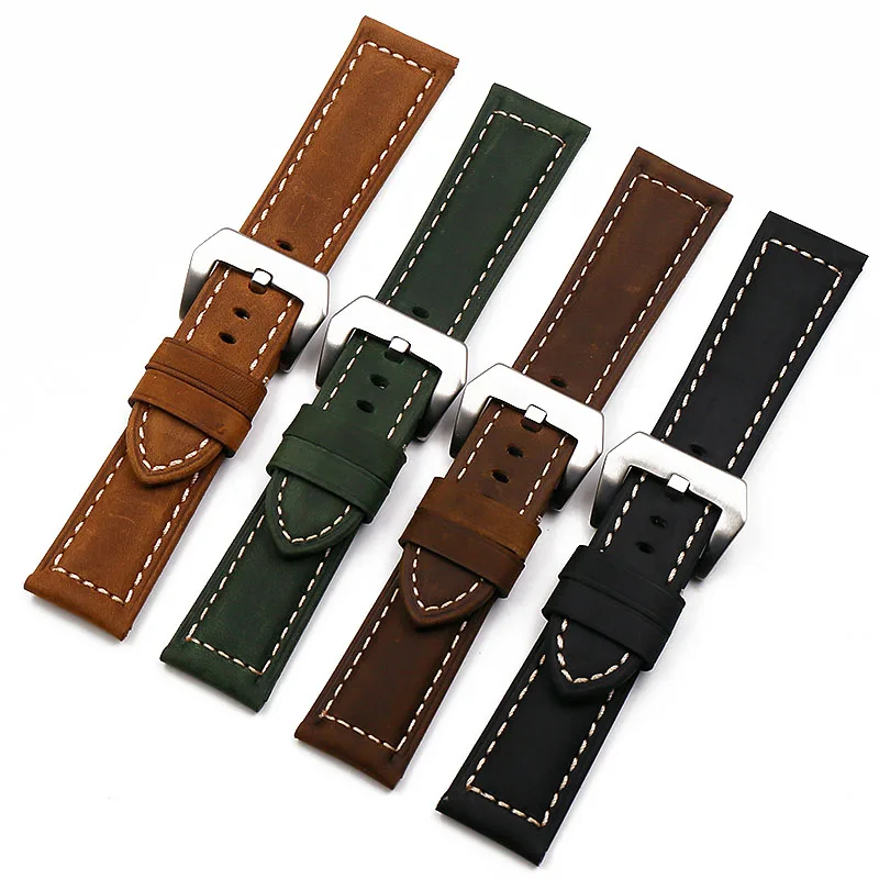 Leather strap men's watch accessories 20mm22mm24mm26mm silver buckle sports waterproof leather strap female bracelet watch band