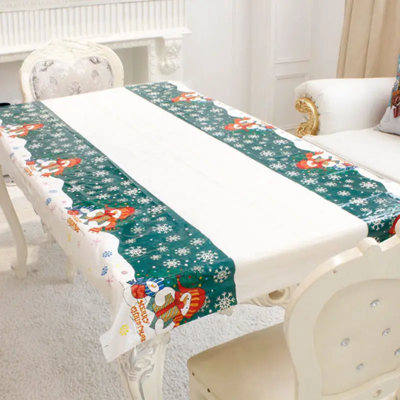 

Disposable PVC Cartoon Christmas Decoration Festive Xmas Tablecloth Printed Christmas Dinner Table Cloth Large Size 110x180cm