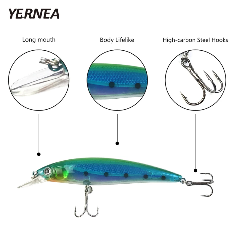 Yernea 1 шт. 8 цветов рыболовные приманки наживка Crankbait тяжелая приманка медленная