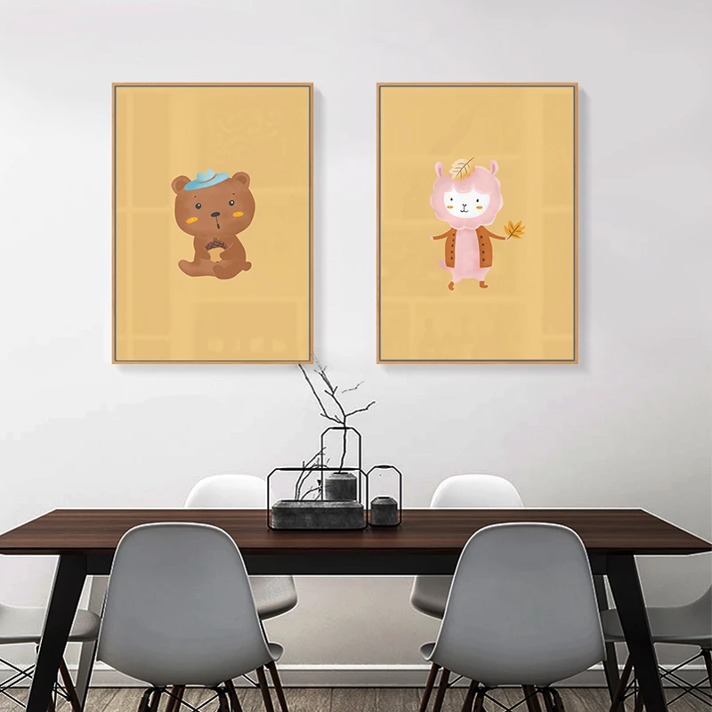 Кавайный медведь лиса холст художественные плакаты лесной животные Мультяшные