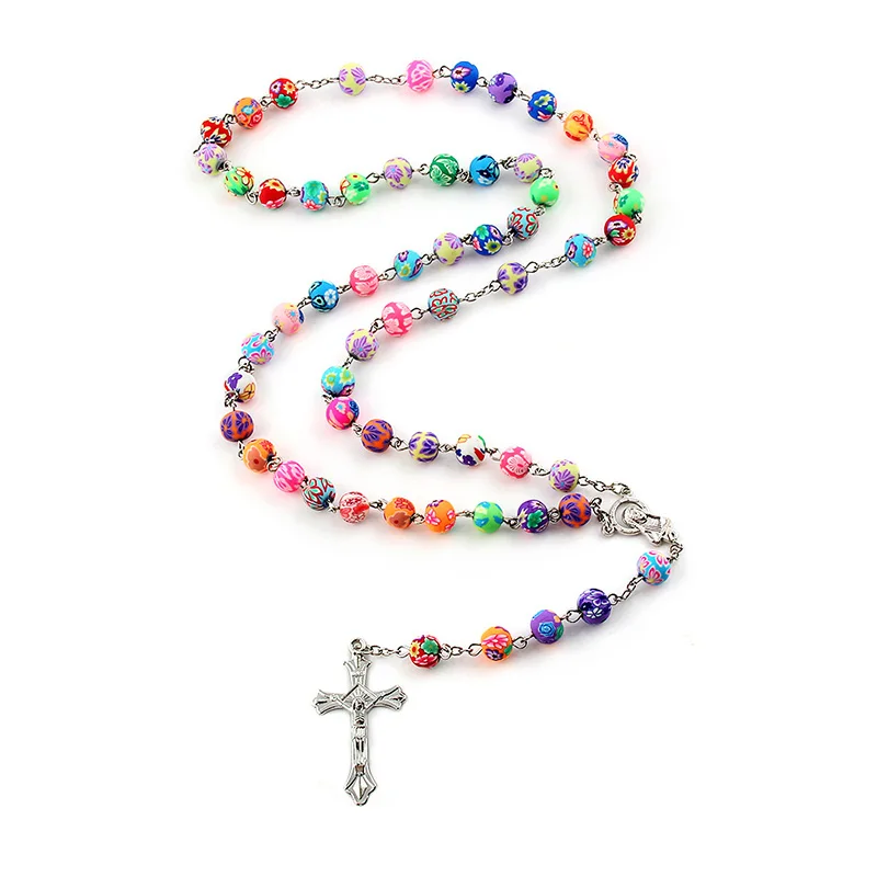 Винтажное ожерелье из полимерной глины с подвеской крестом 8 мм|Ожерелья