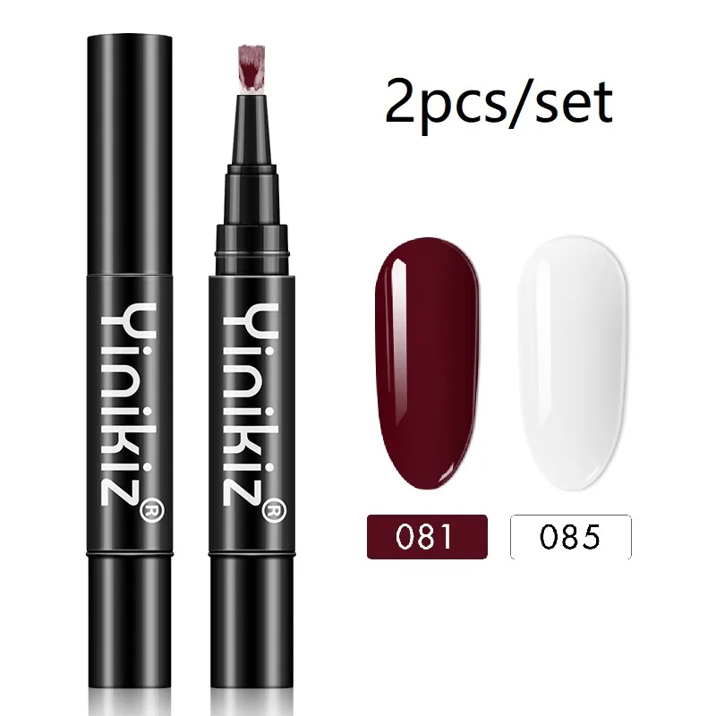 

Yinikiz 2 Pcs 3 In 1 Gel Nail Varnish Pen 18 Colors Easy To Use UV Gel Lacquer Glitter One Step Nail Art Gel Polish Pens