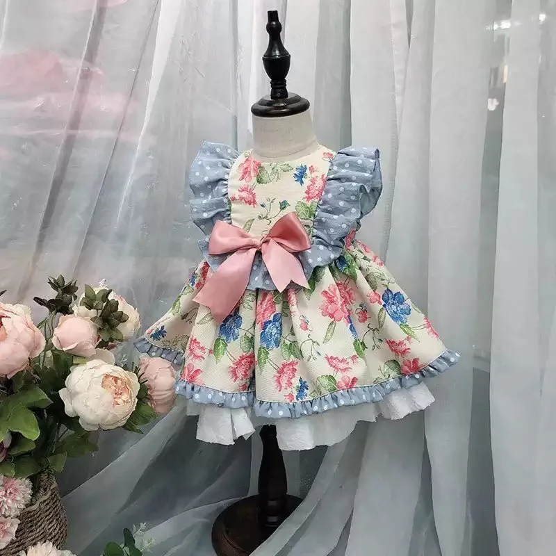 summer baby girls flower dresses vintage ruffles frock for kids girl clothing Retro children wedding | Детская одежда и обувь