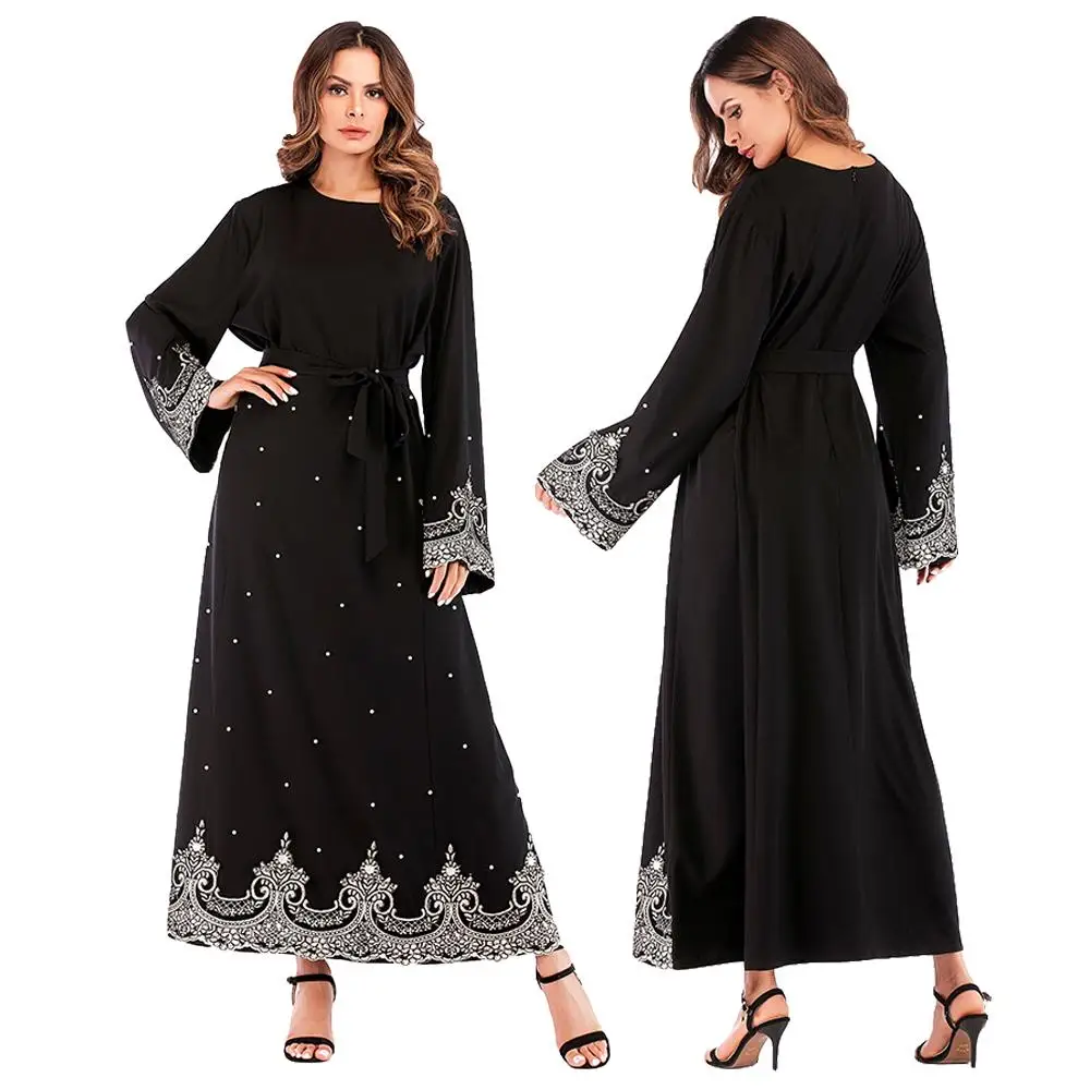 Abaya мусульманское женское платье с вышивкой длинное жемчугом большие размеры для