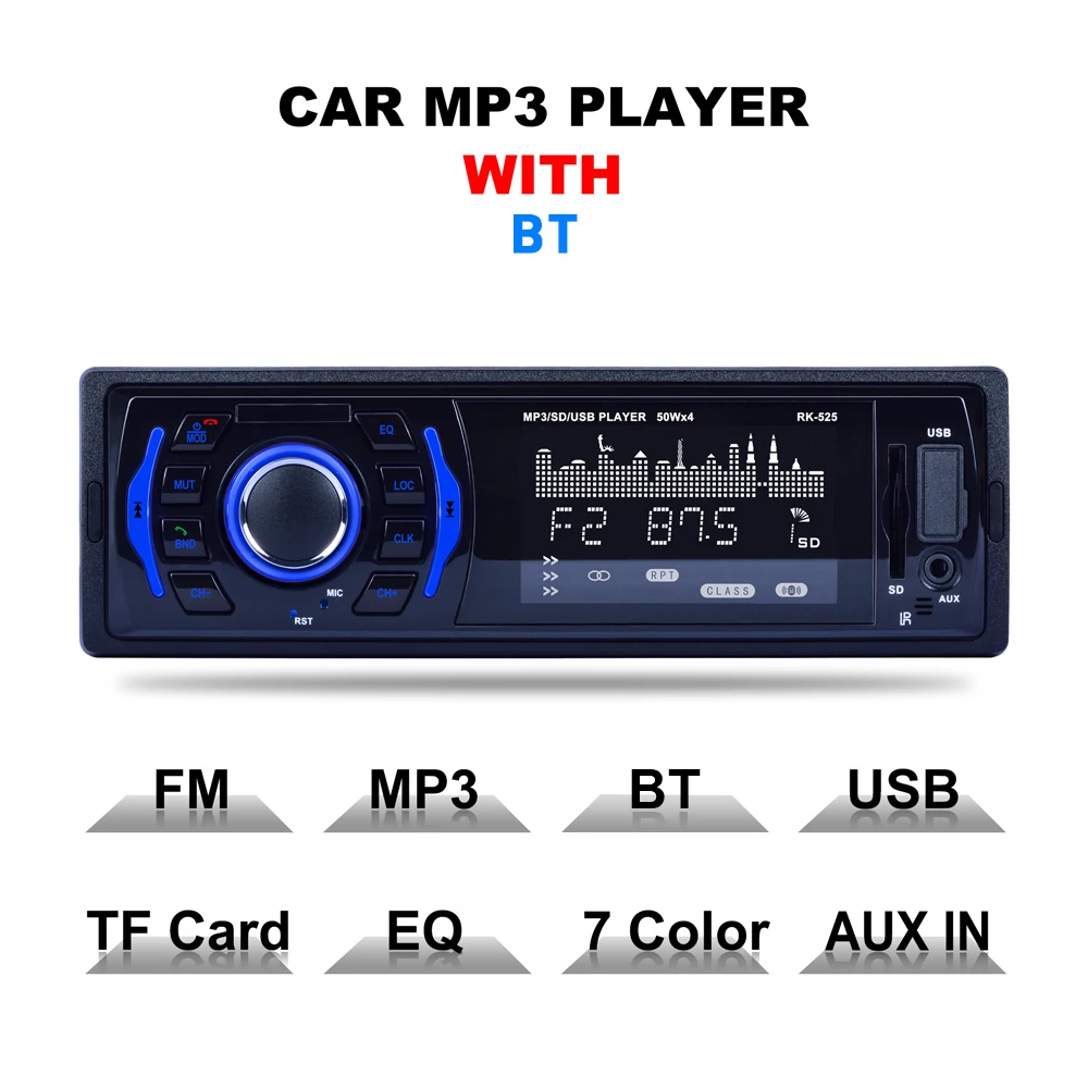 Подсветка Фиксированная панель Автомобильный MP3 плеер BT FM радио DC12V USB AUX SD