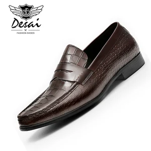 Мужские модельные туфли без застежки, коричневые Формальные лоферы из натуральной кожи аллигатора с принтом крокодиловой кожи, офисная обувь для весны и осени