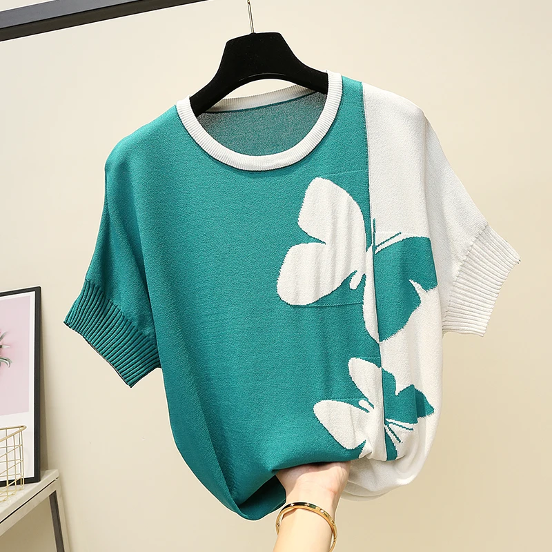 Женский трикотажный свитер с аппликацией бабочки повседневный тонкий пуловер