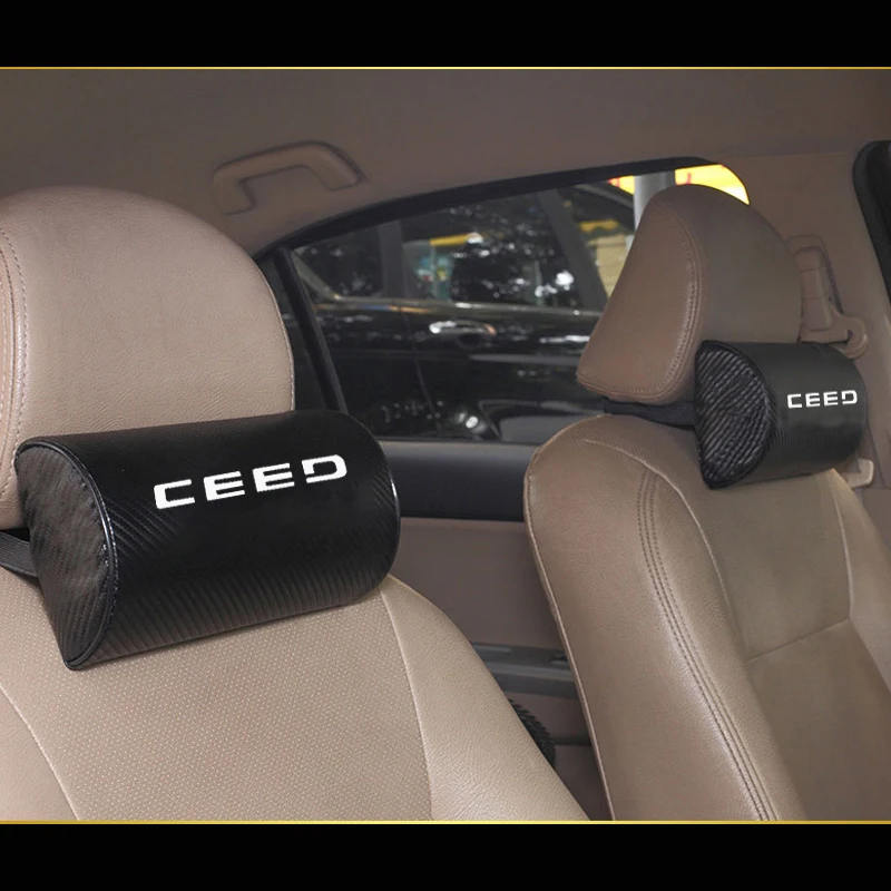 

For Kia Ceed Carbon Fiber Texture PU leather Auto Car Seat Head Neck Rest Cushion Headrest Pad Car Neck Pillow