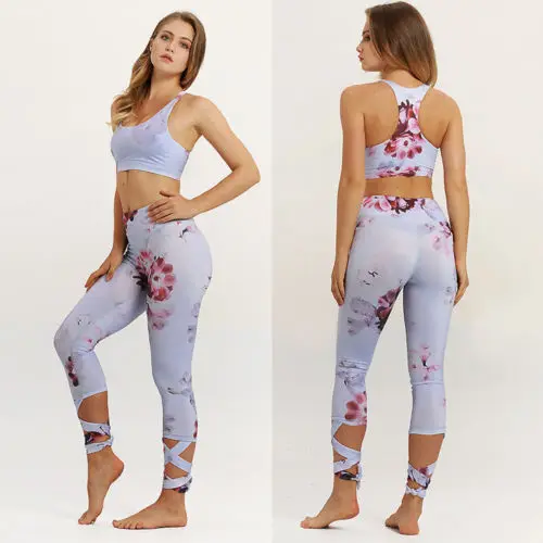 Women Yoga Suit Fitness Leggings Running Gym Stretch Sports High Waist Pants yoga set | Спорт и развлечения
