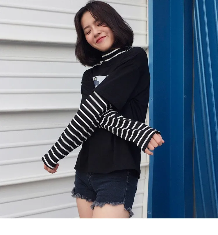 HANCI ROSI Vogue Футболка женская Camiseta поддельная двухкомпонентная полосатая футболка