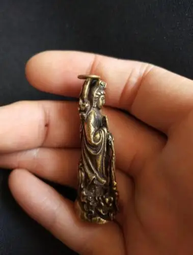 Китайская Маленькая подвеска из чистой латуни Guanyin Будда Бодхисаттва|Статуи и