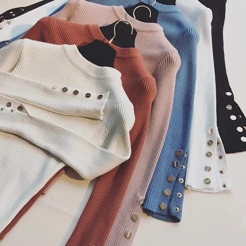 

Женский осенне-зимний свитер PEONFLY, блестящая водолазка, пуловеры, женские свитера, базовый женский черный вязаный свитер с длинным рукавом