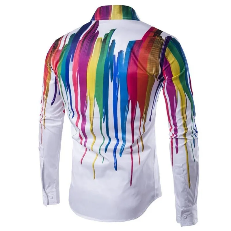 

#2304 2018 3D printed Mens long sleeve shirt Fashion Colorful Slim fit shirt Tie dye floral shirt Mens dress shirts High quality