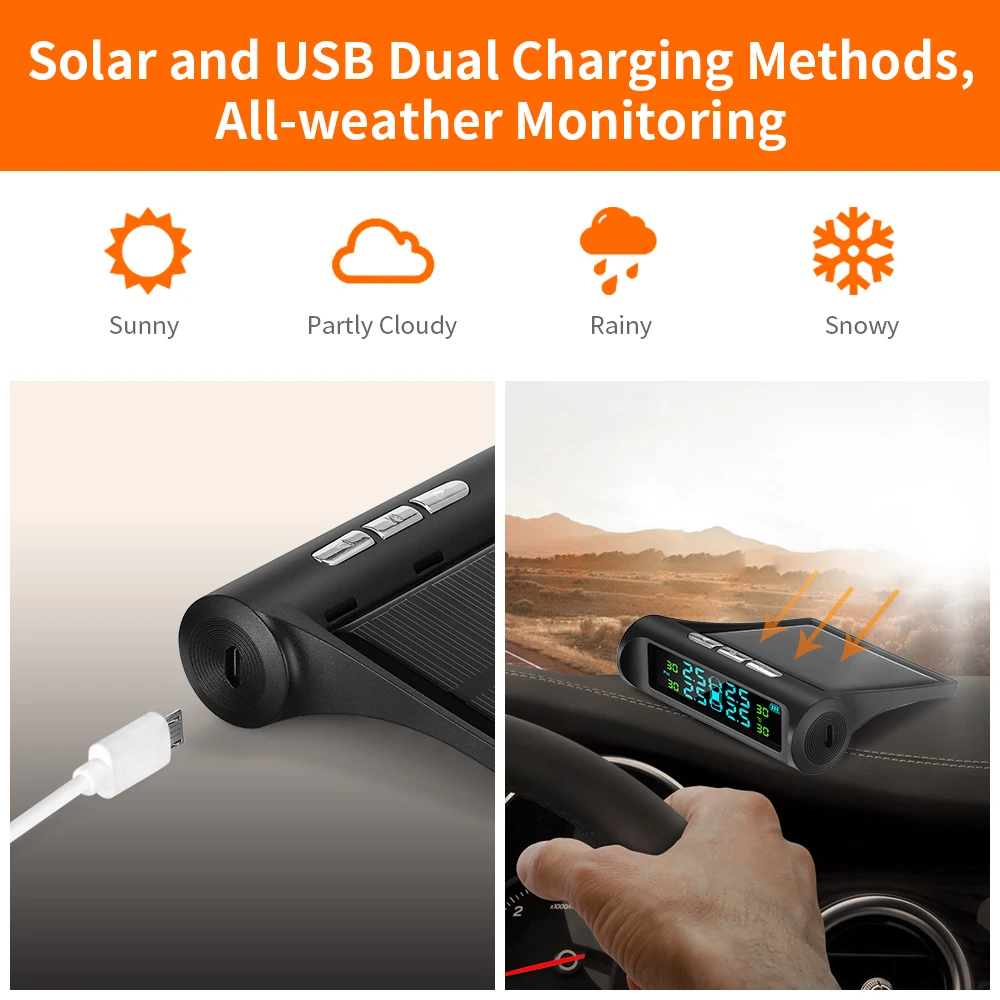 Zeepin C240 TPMS Солнечная USB зарядка автомобильная система мониторинга давления в