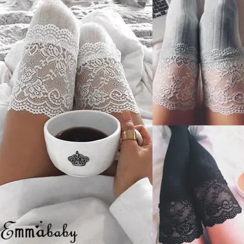 2019 зимние теплые чулки для ног женские кружевные вязаные хлопковые выше колена