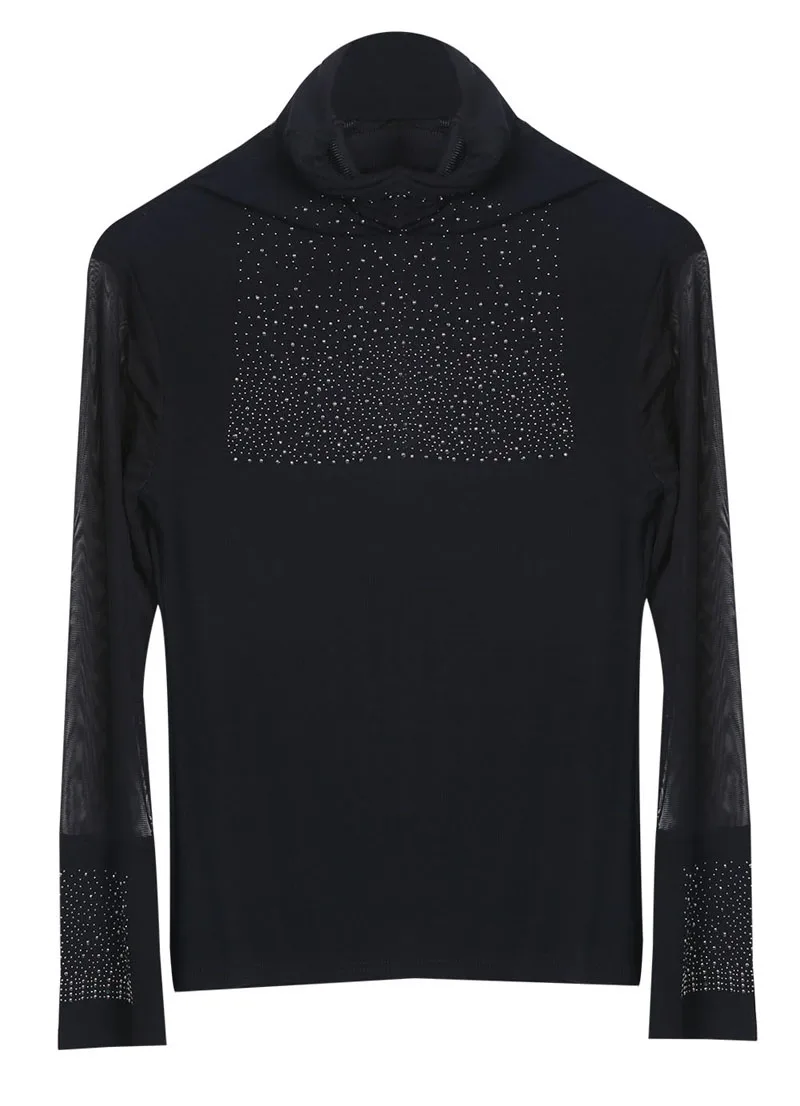 2019 New Brand Fashion UK Women's Sexy Rhinestone Turtle Neck Sweater Long Sleeve Slim Oversize | Женская одежда