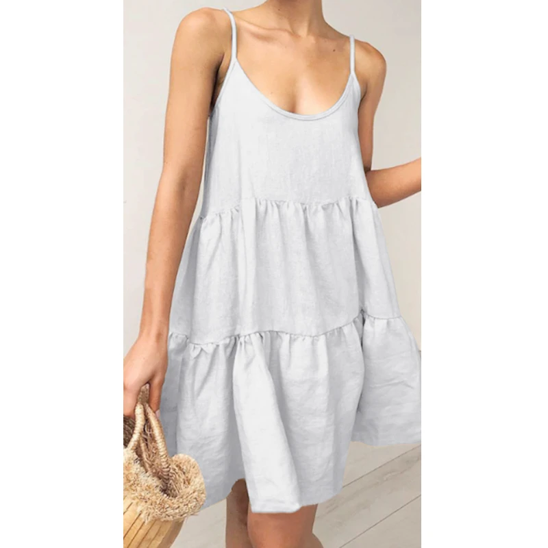 Summer Sweet Backless Dress Women Harajuku Korean Solid Color Off Shoulder Dresses A-Line Loose Sleeveless Beach Short | Женская одежда