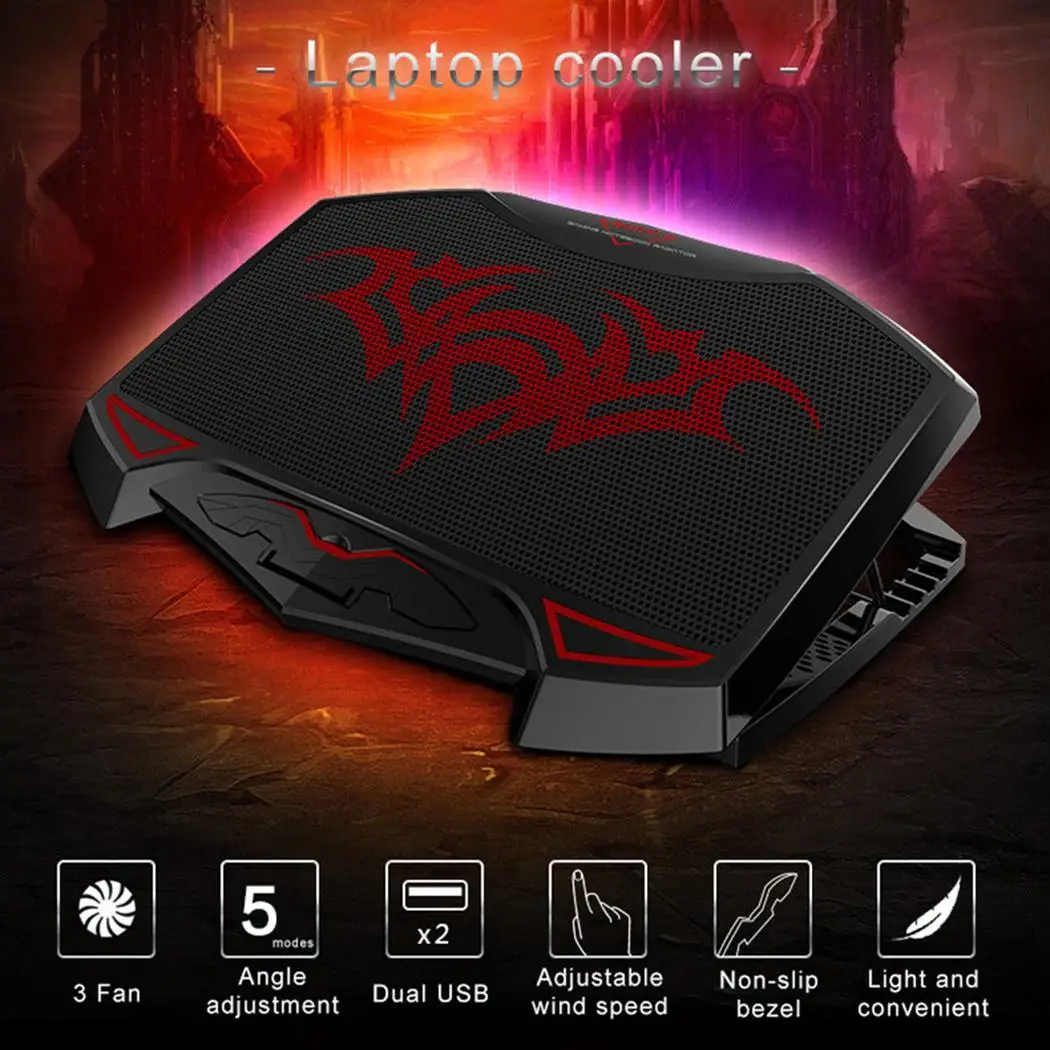 Laptop Cooler Cooling Pad Quiet 3 Fans Dual USB Chill Mat Adjustable Notebook Holder for macbook 12&quot13&quot14&quot15&quot15.6&quot17&quot |