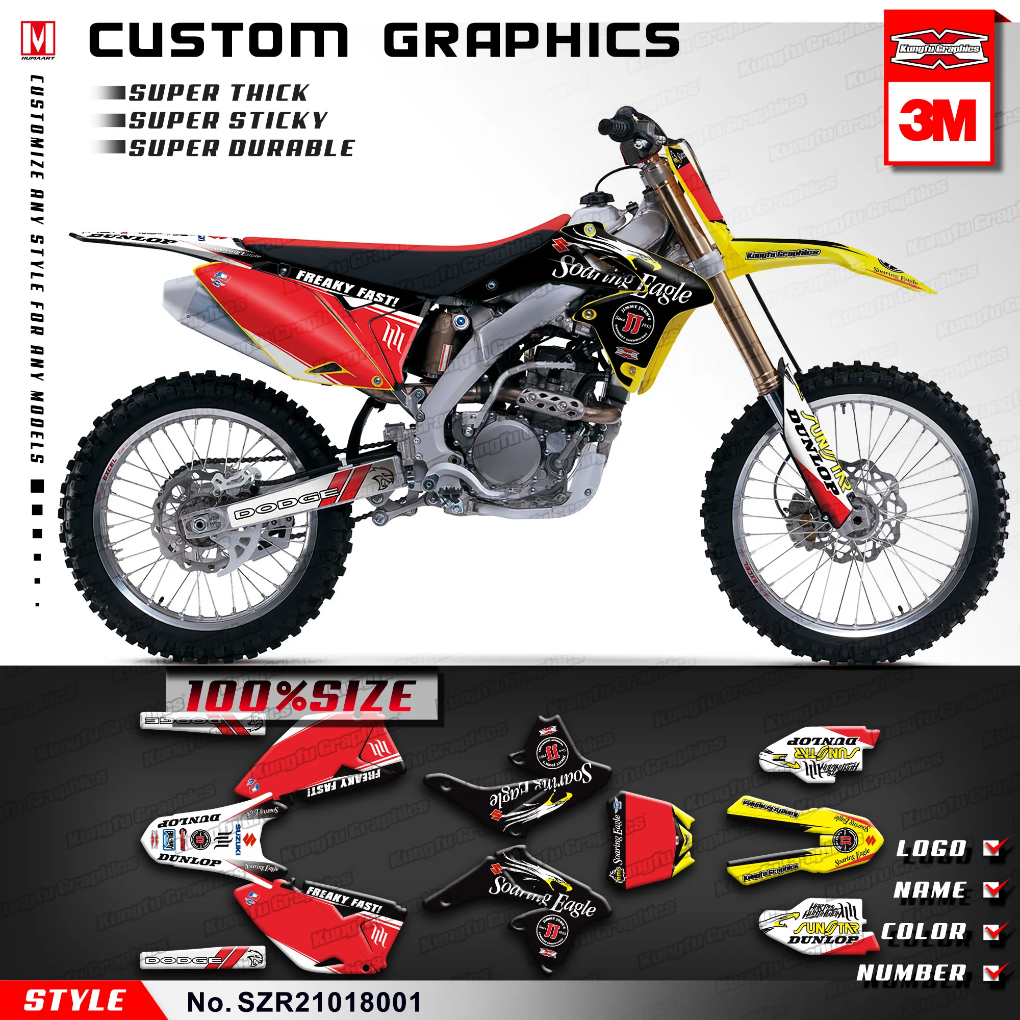 Виниловые наклейки KUNGFU GRAPHICS MX для Suzuki RMZ250 2010 2011 2012 2013 2014 2015 2016 2017 2018 (Style no.