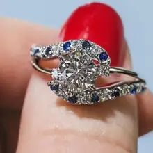 Горячая Распродажа модные круглые синие циркониевые кольца для