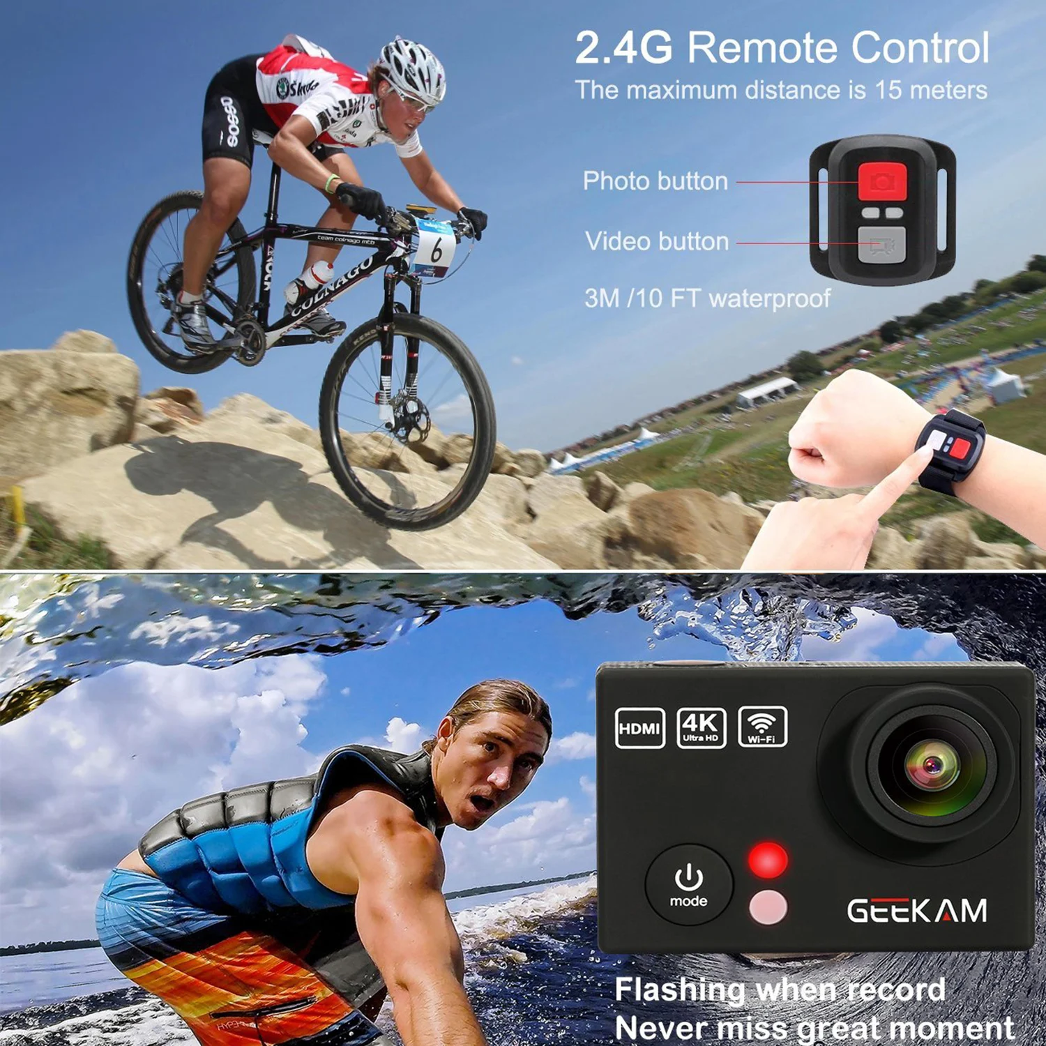 Горячая Экшн камера TTKK Geekam 4 K водостойкая экшн с Wi Fi пультом дистанционного