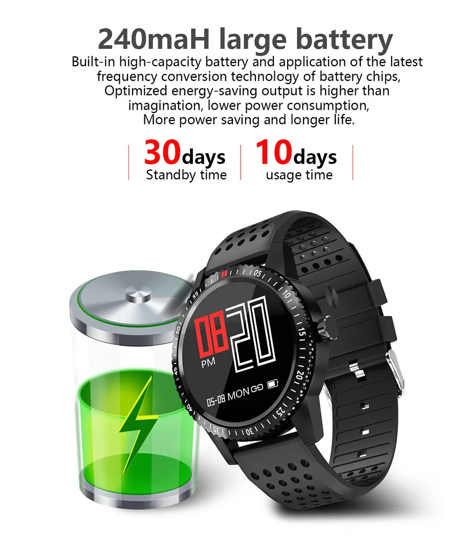 Спортивные мужские умные часы сердечного ритма оповещение Smartwatch водостойкий ips