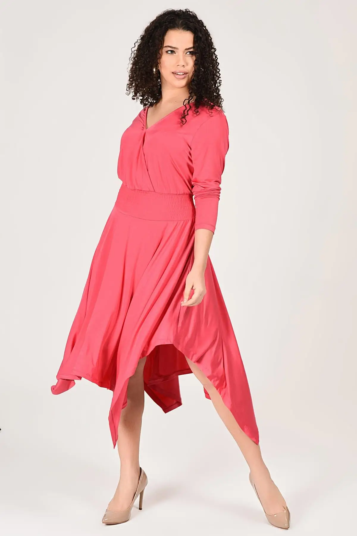 Sans Textile женщины фуксия обернутая талия часть эластичный подол подвижное платье