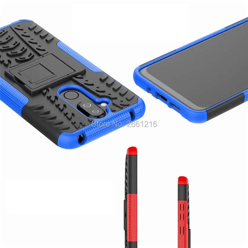 For Nokia 8.1 (Nokia X7) TA-1131 6.18&quot Dazzle Shockproof Soft Silicone &amp Hard Plastic Dual Armor Back Case Stand Holder Cover |