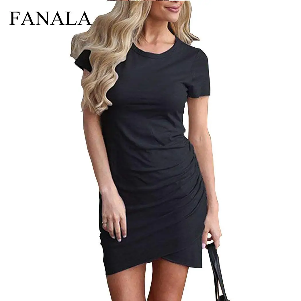 Летнее платье для женщин Мода 2019 г. Vestidos Твердые с коротким рукавом облегающее