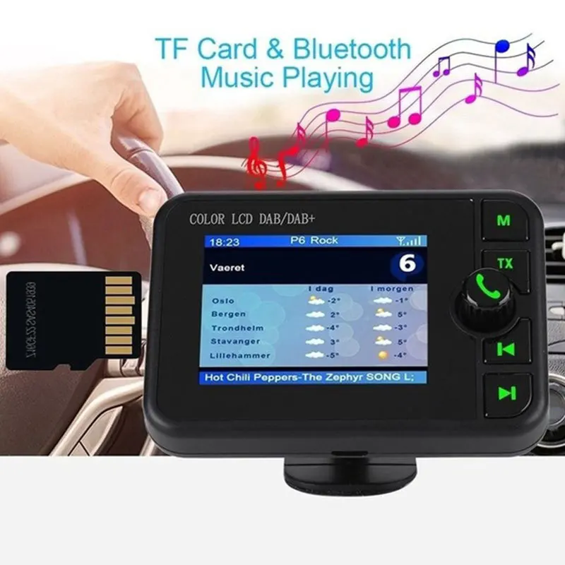 Мини DAB цифровой ЖК-экран Автомобильный радиоприемник адаптер Bluetooth передатчик Usb зарядное устройство 2 дюйма 320x240 пикселей
