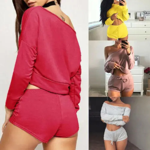 Женские модные комплекты из 2 предметов спортивный костюм короткий топ на одно