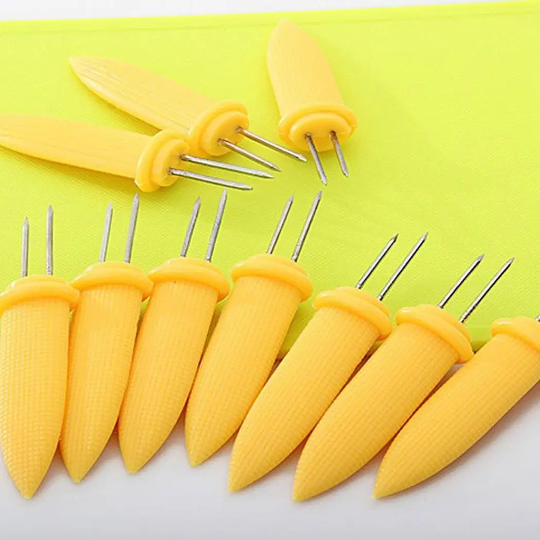 Portable Plastic Handle Corn Fork Barbecues Picnics Cooking Round Tool Anti scald Yellow | Дом и сад