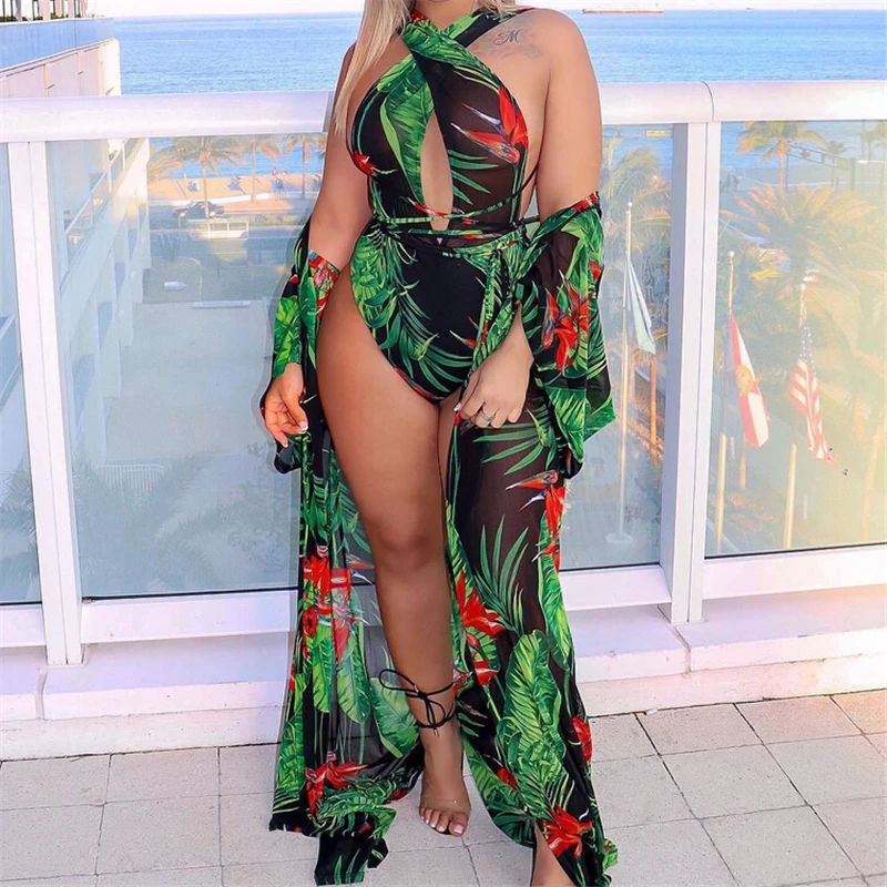 Женский летний Цельный купальник + бикини накидка 2018 новый сексуальный кружевной