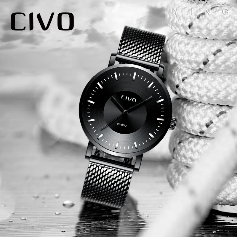 CIVO новые модные мужские наручные часы водонепроницаемые сетчатые повседневные