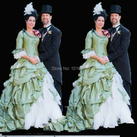 tailoredgreen taffeta ruffle with train 1860s civil war southern belle dress marie antoinette scarlett dress hl 521