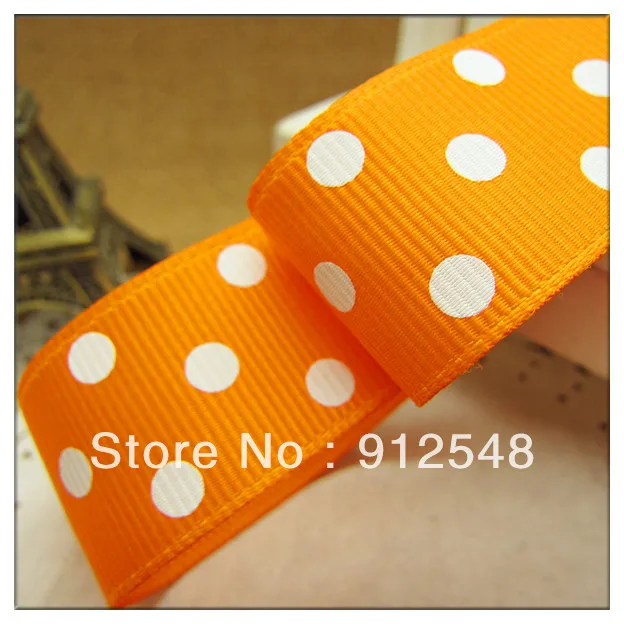 Бесплатная доставка 1 &quot(25 мм) Grosgrain лента в горошек оранжевая с белыми точками