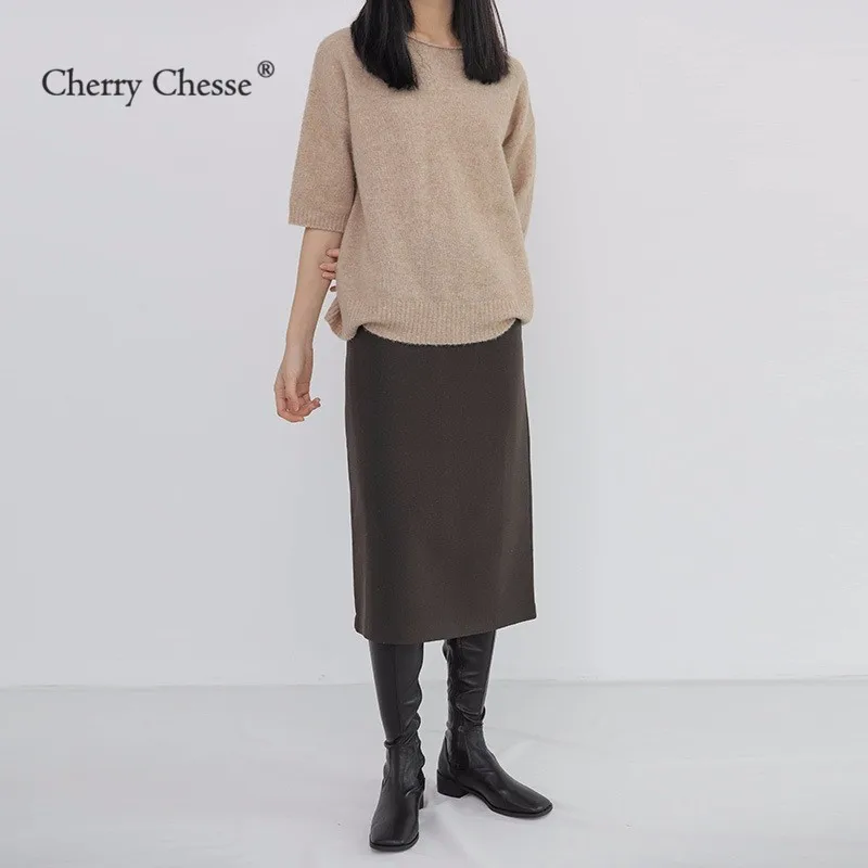 Cherry изящество винтажная Женская юбка империя однотонная до середины икры