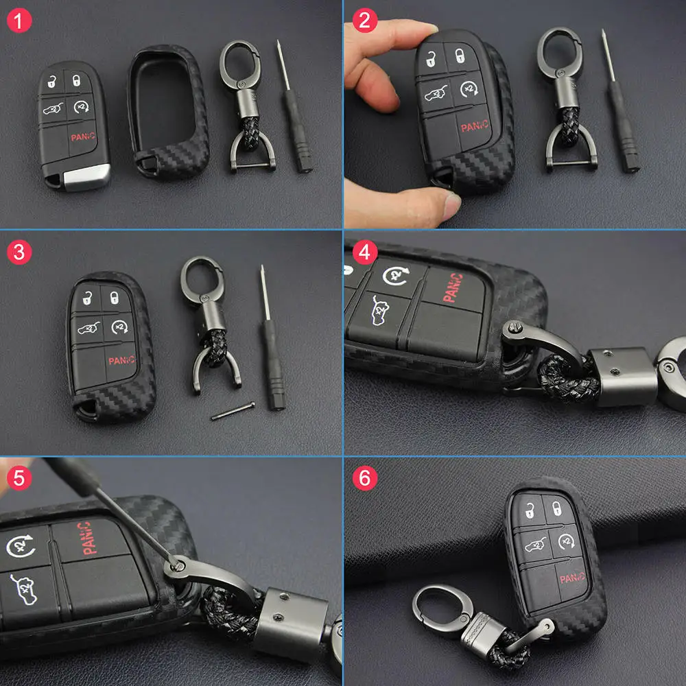

Carbon Fiber Key Fob Chain For Jeep Dodge Chrysler Accessories Cover Case Ring for Jeep Dodge Chrysler Car key Case