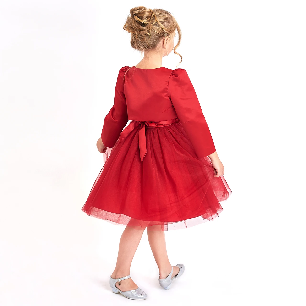Sunny Fashion платья для девочек новогодние костюмы Цветок красный Длинный рукав