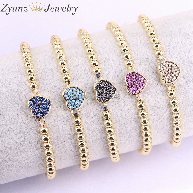 

5PCS ZYZ330-3414 Brass Beads Micro Pave CZ Small Heart Charm Macrame Braiding Rope Bracelet Adjustable Bracelet Jewelry