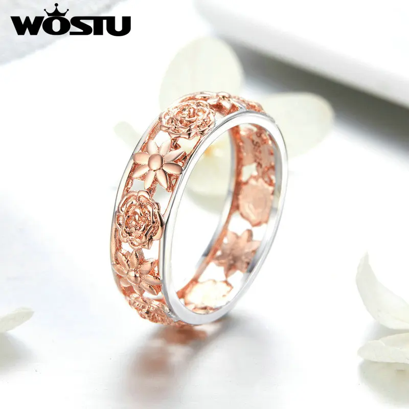 WOSTU 2019 Горячая Мода розовое золото цвет цветок кольца Элегантные Модные